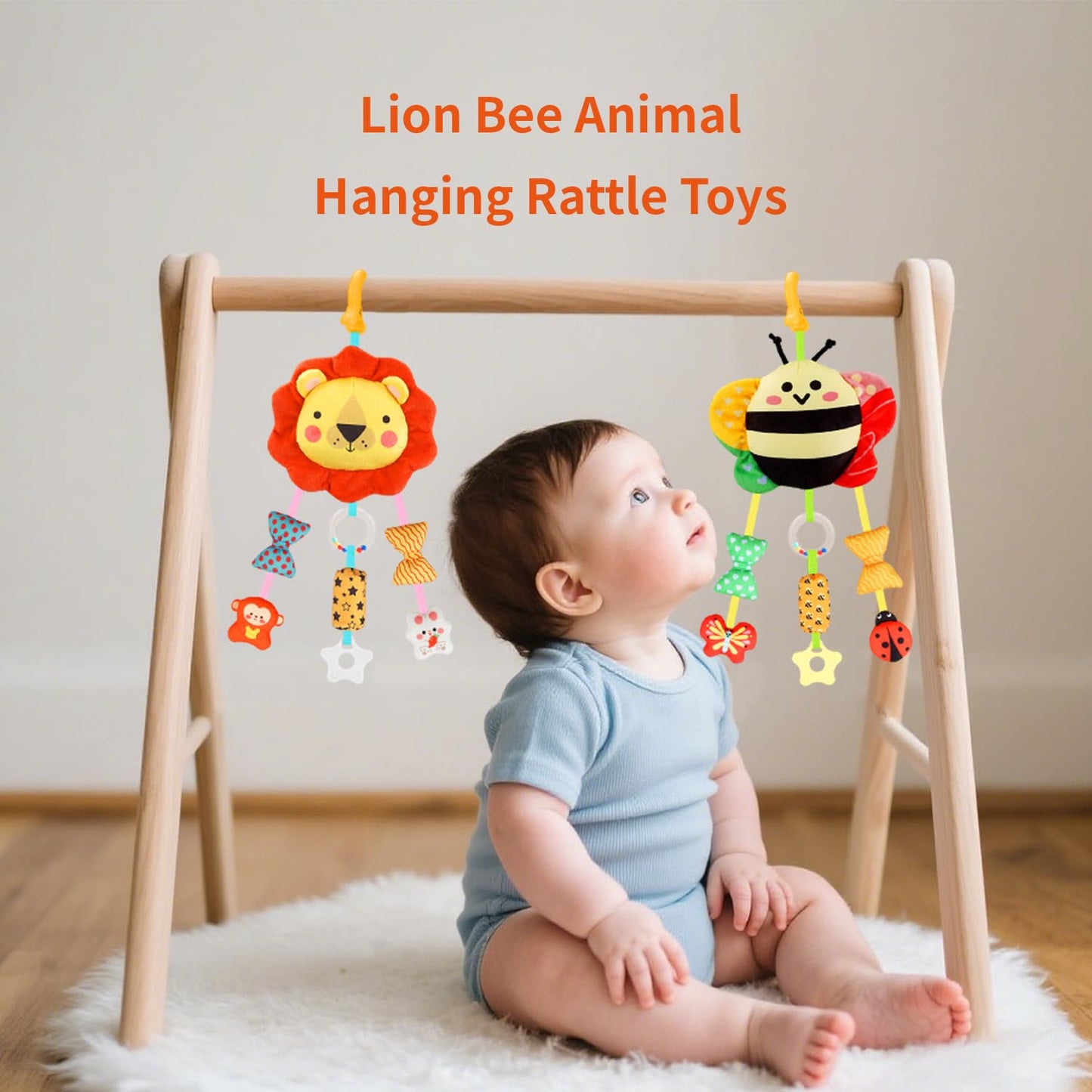 MokukuToys Baby Toys for 0 3 6 9 12 Months, Plush Animal Sensory Hanging Rattle,Newborn Interactive Soft Toys for Baby,Car Seat Stroller Toys Gift for Infant Boy Girl