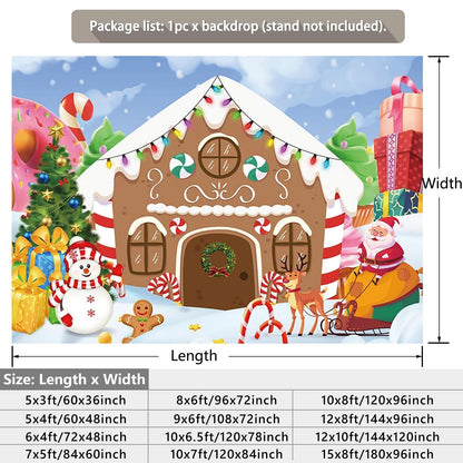CRTPOD Christmas Backdrop Winter Gingerbread House Xmas Tree Snowman Gifts Background New Year Photography Banner for Birthday Christmas Party Decorations Supplies Photo Photobooth Props 7x5ft