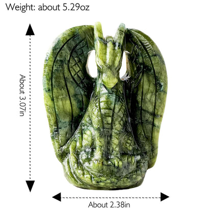 Apengshi Dragon Statue Natural Green Jade Crystal Animal Figurine, Decorative Collectible Sculpture for Home Office Desk Gift for Teen Men Women, for Gamers & Collectors(Classic Style)