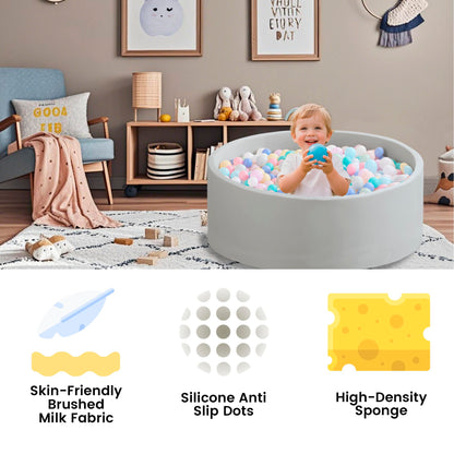 Zedachica Ball Pit for Toddlers 35.43''x11.81 Baby Ball Pits Soft Memory Foam Ball Pit Round Kids Ball Pit Indoor Game Kids Play Ball Pool Ideal Gift for Girls and Boys (Grey, NO Balls)