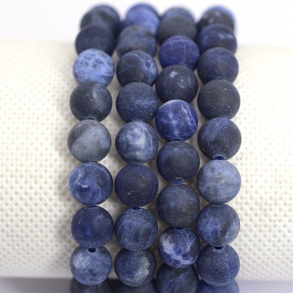 Justinstones Natural Matt Frosted Blue Sodalite Gemstone 8mm Round Beads Stretch Bracelet 7 Inch Unisex