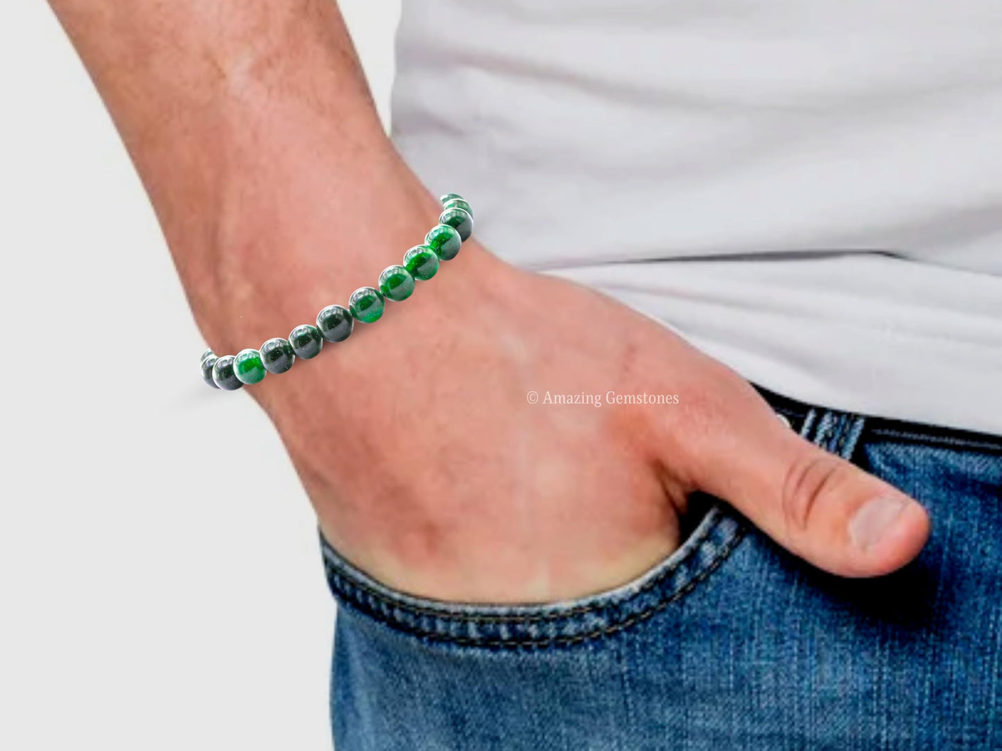 Amazing Gemstone Jade Bracelet, Gifts For Men & Women - Protection Healing Crystal Bracelet - 8mm Gemstone Beaded Adjustable Bracelet, Pulseras Para Hombres Mujer Stocking Stuffers