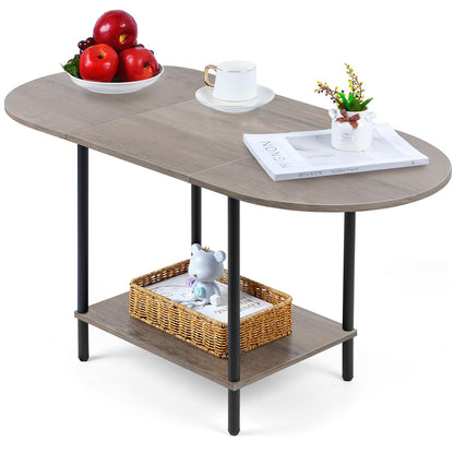 Shinoske Coffee Tables for Living Room,2-Tier Small Oval Center Table Industrial Modern Style Coffee Tables with Storage Shelf and Wood Tabletop for Small Space,Home Office,Rustic Grey