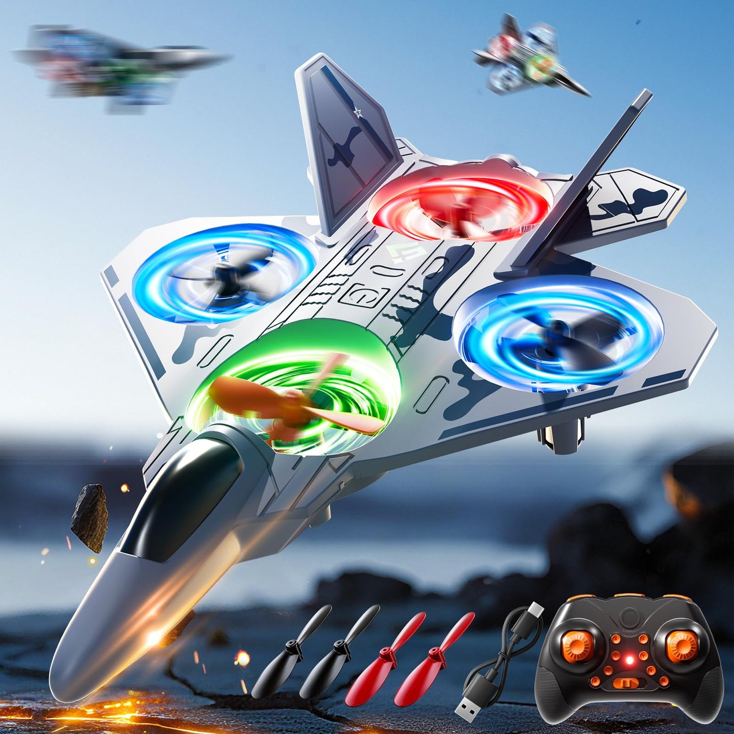 WATUDOU Mini Stunt Remote Control Plane Drone Toys with LED Lights – 2.4GHz RC Airplane Toys, Headless Mode & 360° Flip, Indoor Outdoor Flying Toy for Kids 8-12 & Adults, for Kids
