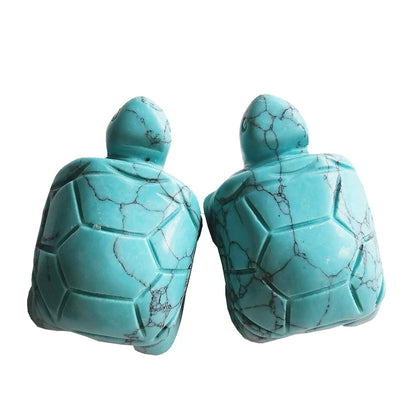 Gemgogo 2 Pcs Synthesis Howlite Turquoise Tortoise Crystals and Healing Stones,Pocket Statue Kitchen Guardian Figurine Decor 1.5 Inches Gemstone