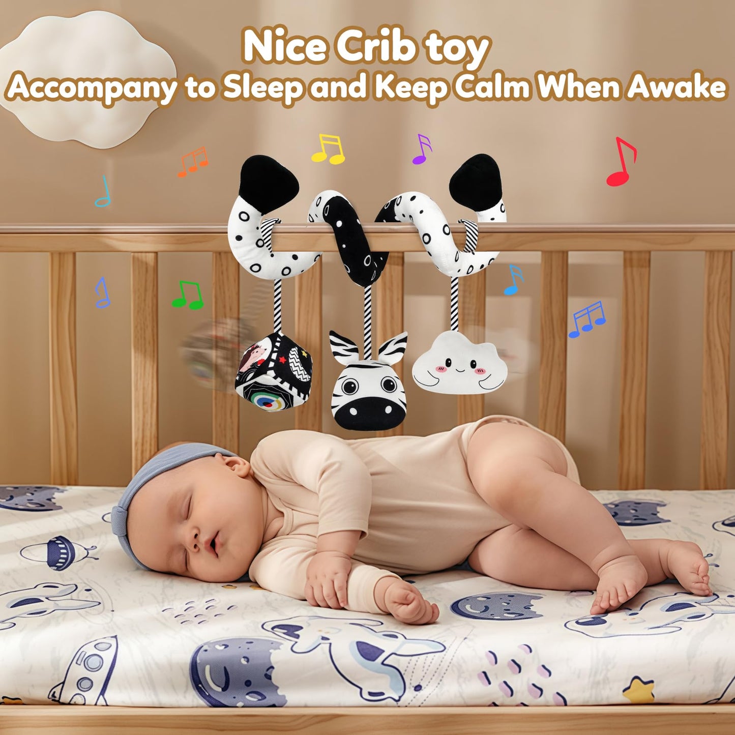 GKDOMS Baby Spiral Hanging Stroller and Car Seat Toys Black and White High Contrast Sensory Toy Newborn Plush Activity Toys Party Favors Gifts for Baby Shower -Zebra