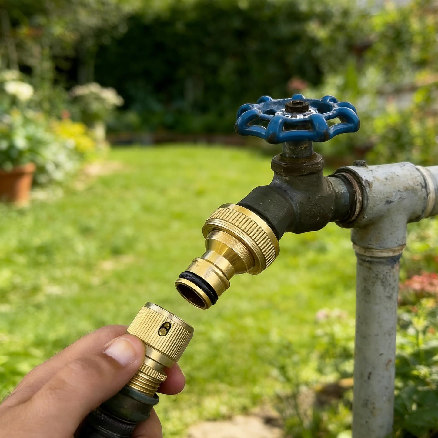 Yoniccal 3/4 Inch GHT Solid Brass Garden Hose Quick Connect Fittings, Water Hose Connectors with Leak-Proof Seal for Outdoor Gardening and Cleaning Use (4, Gold)