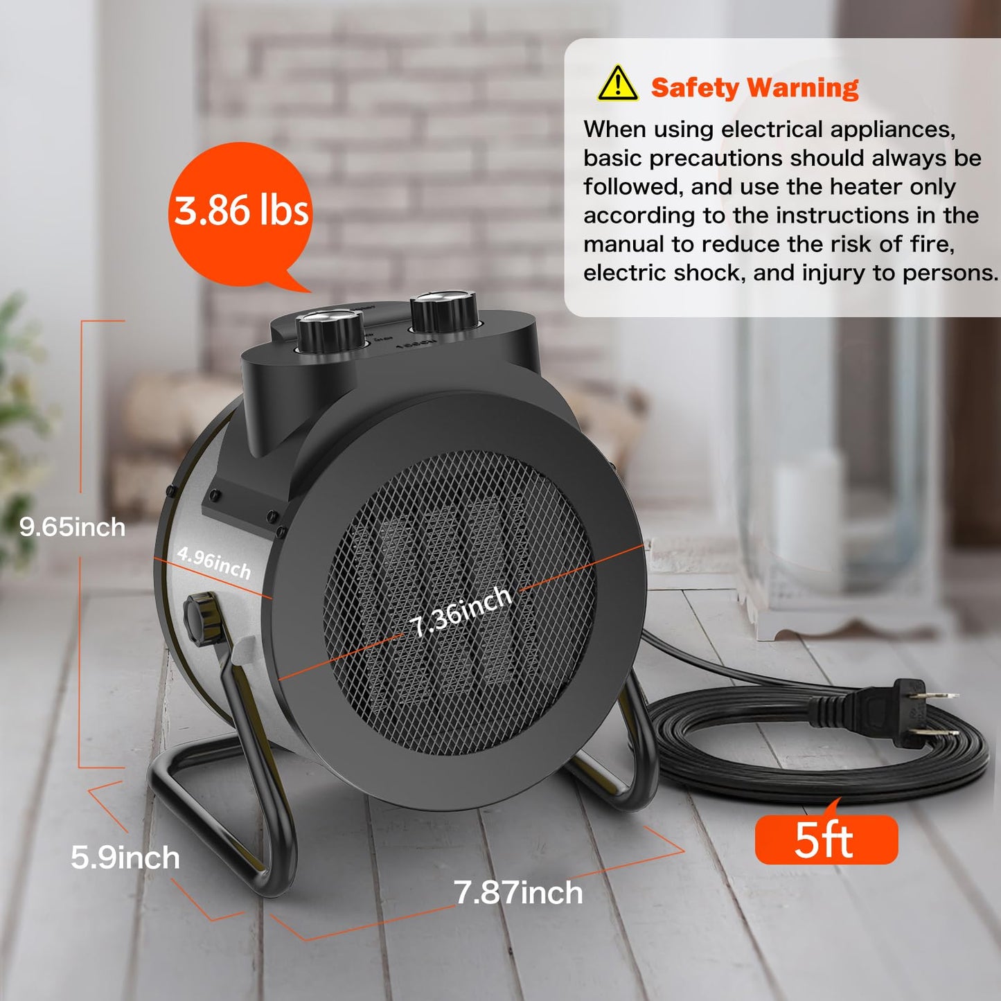 Elevoke Space Heaters for Indoor Use, 1500W PTC Electric Heater with 90°Adjustable Angle, Fast Safety Heat, Small Portable Heater for Office Home(Silver)