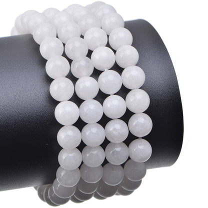 LPBeads 100PCS 8mm Natural White Jade Beads Gemstone Round Loose Beads for Jewelry Making with Crystal Stretch Cord
