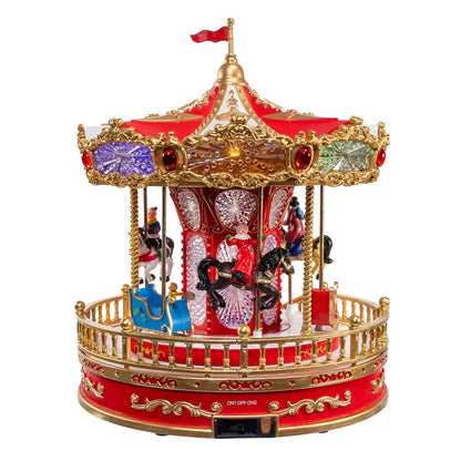 Kurt Adler 11.1-inch Battery Operated Multicolor LED Lighted Musical Santa Carousel with Motion Table Piece