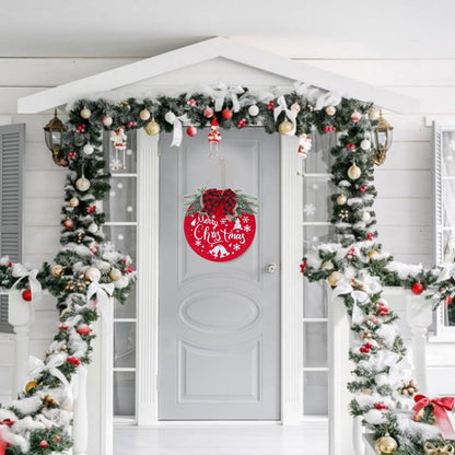 HOMCDALY Merry Christmas Welcome Sign for Front Door, Red X-mas Sign with Light, Holiday Door Decoration Wooden Hanging Sign, Christmas Decoration, Wall Art, Wall Decor(Red)