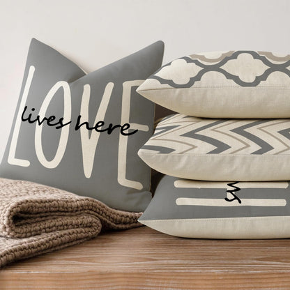 YCOLL Farmhouse Throw Pillow Covers 18x18 Set of 4 Rustic Linen Square Decorative Cushion Covers for Couch Sofa Bedroom Home Decor