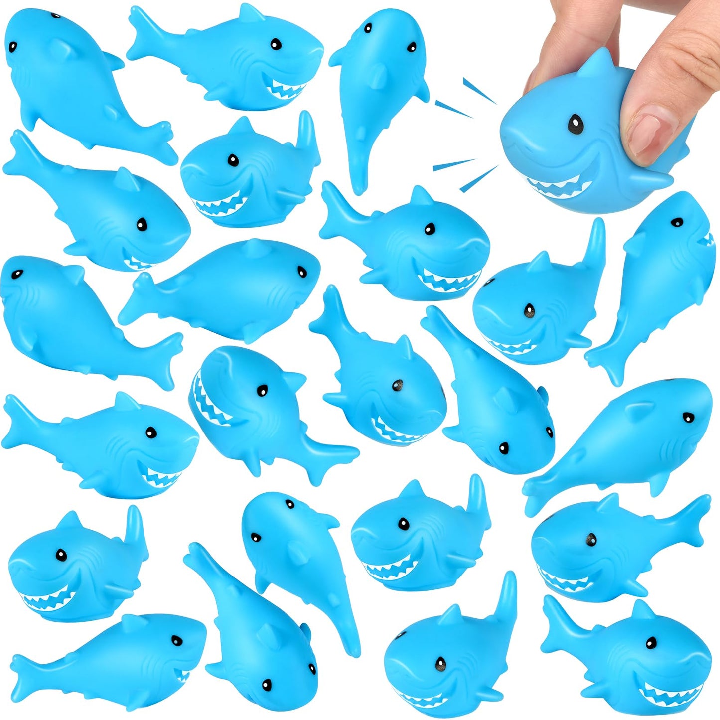 Mototo 30 Pieces Rubber Shark Toys Bulk, Cute Bath Squishy Toys Small Swimming Bathtub Pool Kids Play for Shark Week Themed Box Goodie Bags Treasure Hunt Carnival Cruise Birthday Party Favor, Blue