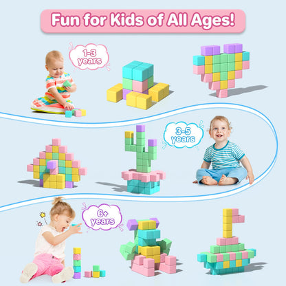 Asago Magnetic Blocks for Toddlers, 1.34in Macaron Magnetic Building Cubes for Kids Ages 1-3, Stem Preschool Stack Construction Educational Toys for 3+ Years Old Boys Girls