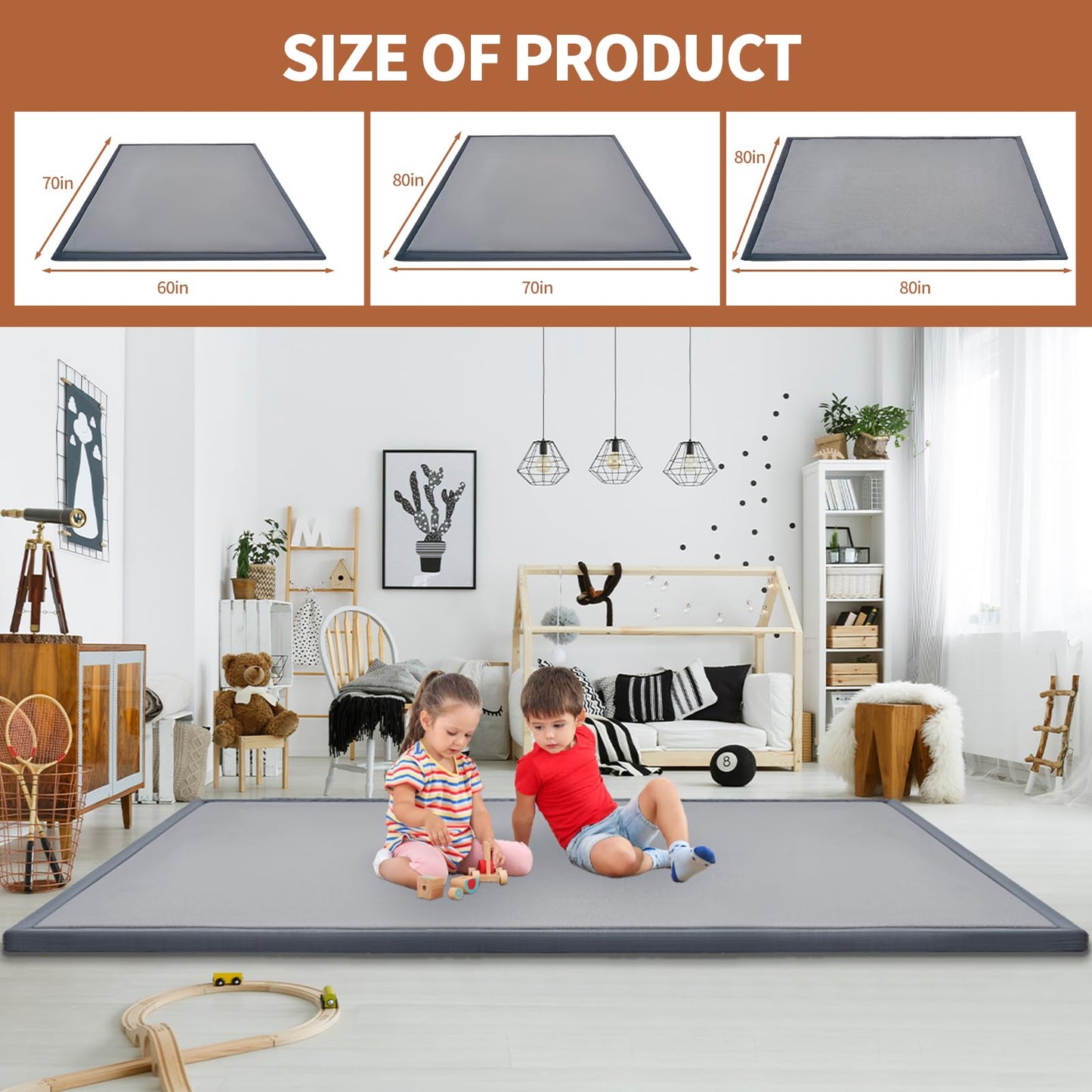 Baby Play Mats for Floor - 1.4" Thick Memory Foam Rug, 80"x80" Playpen Tummy Time Mat, Soft Velvet Nursery Rug, Large Padded Crawling Mat, Cushioned Pads for Playroom Toddlers, Infants, Yoga, Tatami