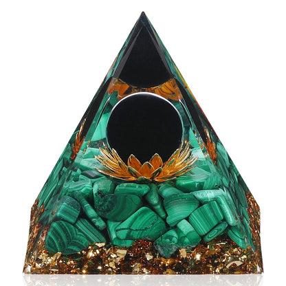 Hopeseed Orgone Pyramid for Positive Energy, Orgonite Natural Malachite&Obsidian Healing Crystals Pyramid for Reduce Stress Chakra Reiki Healing Meditation Cleanses the Mind and Boosts Confidence