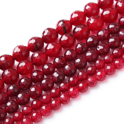 45pcs 8mm Faceted Red Jade Gemstone Beads Natural Stone Round Loose Spacer Beads for Jewelry Making DIY Bracelet Necklace 1 Strand 15inch