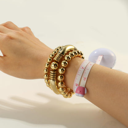 Gold Bangles Bracelet for Women Chunky Curved Stacking Plated Bead Ball Stretchable Bracelets