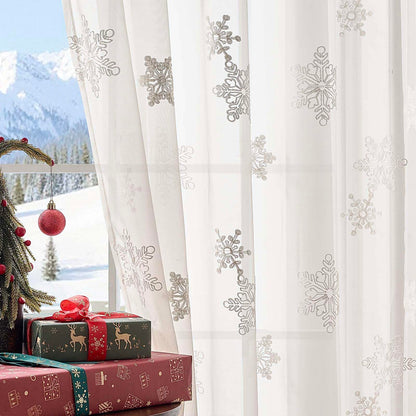 jinchan Embroidered Curtains Sheer Christmas Curtains Off White Snowflake Voile 84 Inch Length Rod Pocket Xmas Decor Winter Holiday Window Decorations Living Room Bedroom 2 Panels Set