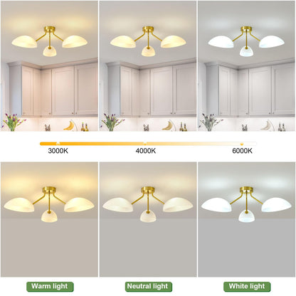 XIAOQIWU 31.5”Gold-Plated Modern Ceiling Light Chandelier Light Fixture for Bedroom and Living Room Ceiling - Adjustable Light and Color with Acrylic lampshade - Sputnik Ceiling Light