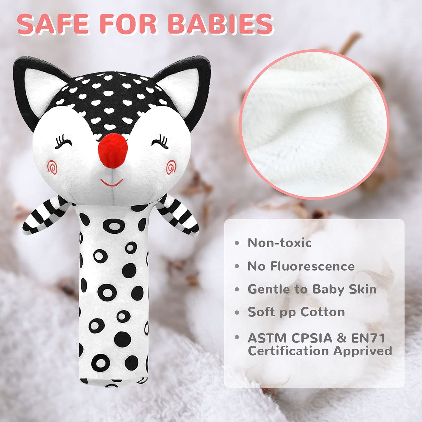 XIXILAND Baby Rattles 0-6 Months Black and White Baby Toys 0-3 Months & Car Seat Toys High Contrast Infant Toys, Newborn Sensory Infant Toys for 0-18 Months