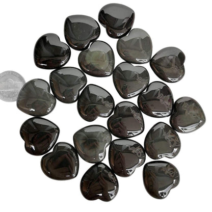 Loveliome 4 Pcs Natural Black Obsidian Love Heart Palm Stone Reiki Balancing Worry Stone(1 Inch)