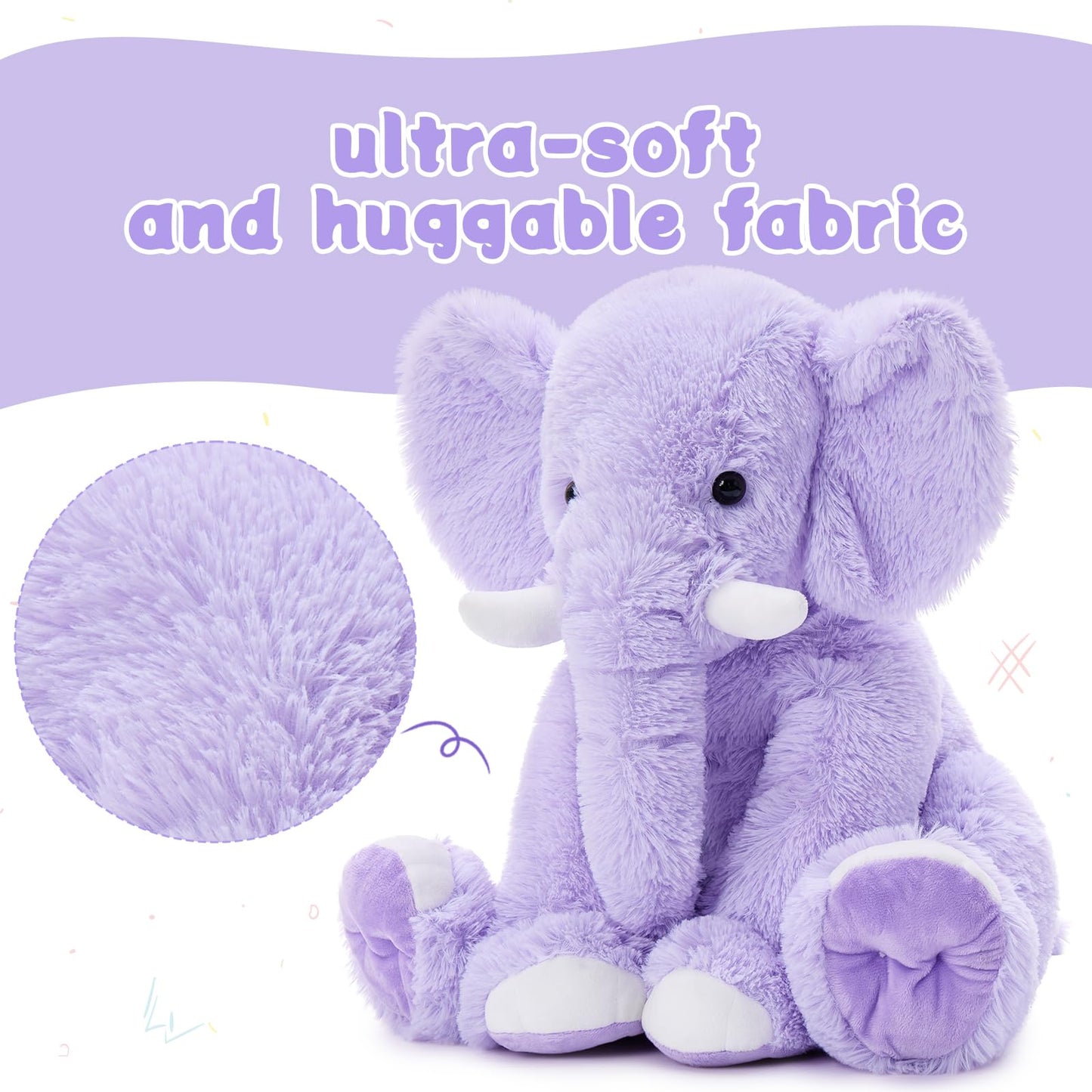 MorisMos Large Elephant Stuffed Animal, 19.6inch Soft Stuffed Elephant Plush Companion Gifts for Girls Boys, Purple