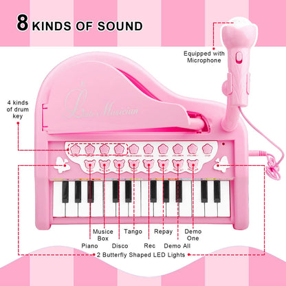 24 Keys Pink Piano Toy with Microphone and 49 Keys Keyboard Toy Piano for 2 Years Old Girls Gift