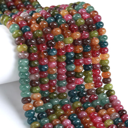 76pcs 5x8mm Natural Stone Colored Tourmaline Rondelle Spacer Loose Beads Abacus Disk Stone Round Loose Gemstone Beads for Jewelry Making DIY Bracelet Necklace
