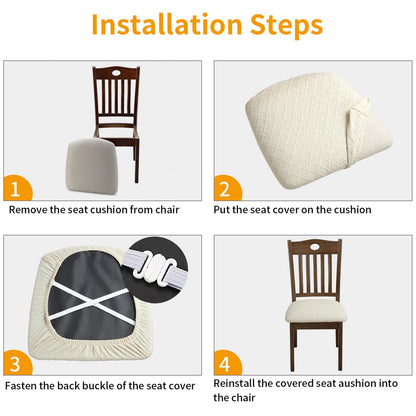 Fuloon Stretch Chair Seat Covers 6 PCS, Removable Washable Dining Chair Covers Anti-Dust Dining Room Seat Cushion Slipcovers (6, Beige)