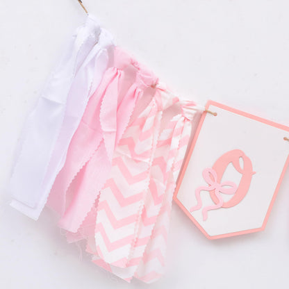 Bow One High Chair Banner - Sweet 1st Birthday Decorations, Pink Princess Party Photo Backdrop, Girls Smash Cake Highchair Banner, First Birthday Fabric Garland