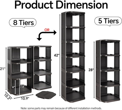 Kitstorack 8-Tier Vertical Plastic Shoe Rack, Freestanding Stackable Storage Organizer for Small Closets and Tight Spaces
