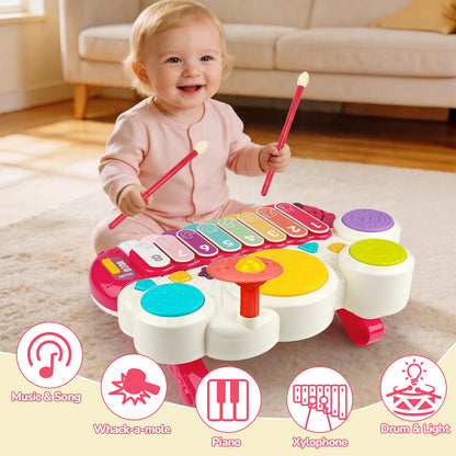 3 in 1 Musical Toys for Toddlers 1-3 Piano Xylophone Drum Set Toys for 1 2 3 Year Old Girls Birthday Music Instruments Baby Learning Developmental Sensory Toys Toddler Toys Age 1-2 2-3