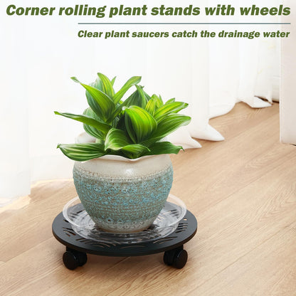 DEELF OUTLET 3 Packs 13.5" Large Metal Plant Caddy with Wheels Heavy-Duty Plant Dolly Pot Mover Rollers Rolling Plant Stands Indoor Outdoor Wheeled Plant Holder Coaster Trolley