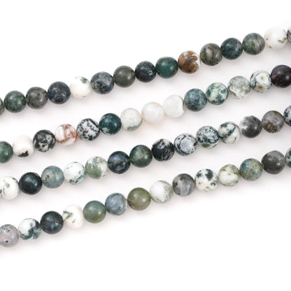 6mm 60pcs DIY Natural Tree Agate Stone Beads Round Healing Crystal Gemstone Loose Beads for Jewelry Making Handmade Bracelet Necklace