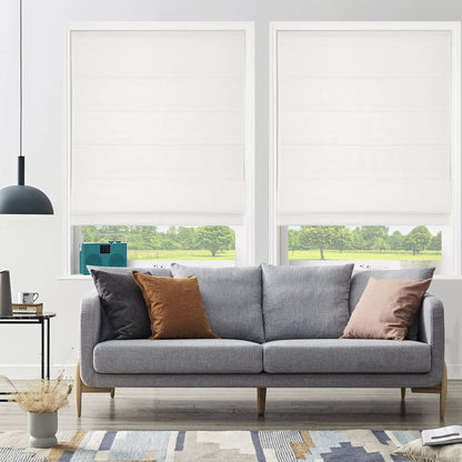 White Cordless Roman Shades, Classic Premium Blackout Roman Window Shades, Custom Washable Fabric Roman Shades for Any Room Setting (1 Piece)