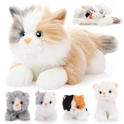 HyDren 5 Pcs Realistic Ragdoll Cat Stuffed Animal, 17.75 Inches Large Ragdoll Cat Mommy Plush with 4 Cute Babies Soft Plush Kittens Set for Girls Boys Birthday Party Favors (Grey,White,Brown)
