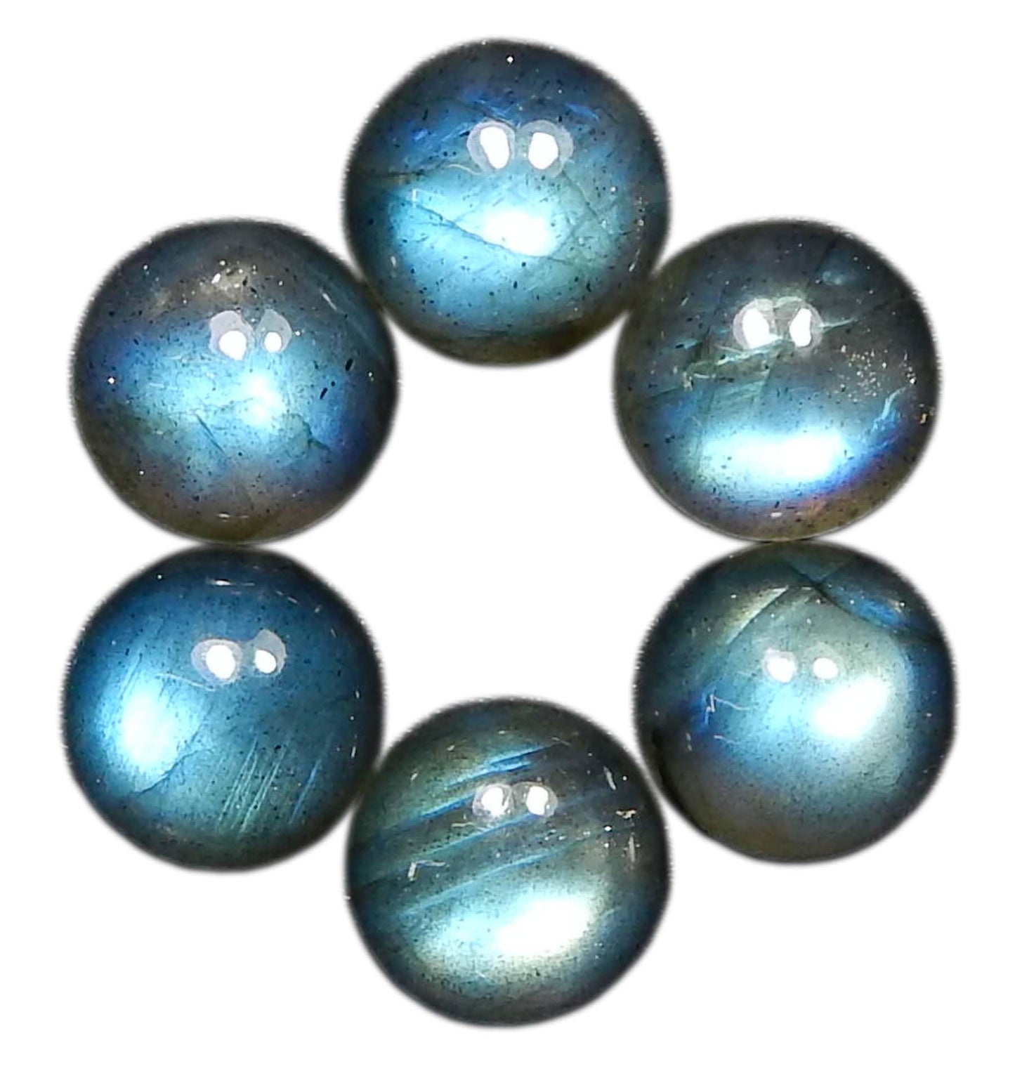 Myhealingworld 9 MM Round Blue Fire AAA Quality Natural Labradorite Calibrated Cabochon Loose Gemstone For Jewelry Making Loose Gemstone 6 pcs Box