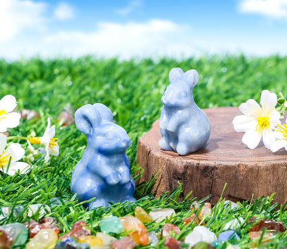 DUQGUHO Blue Aventurine Bunny Decor Crystals Rabbit Statue Pocket Polished Natural Gemstone Crystals Figurines for Easter Decoration Office Room Desk Decor 1.5’’ Gifts Gifts for Women 1PC
