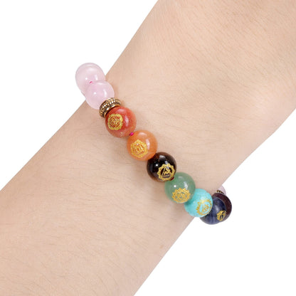 VadiForest Natural 8mm 7 Chakra Stone Crystal Bracelet Reiki Rose Quartz Healing Crystal Gemstone Beads Men Women Stretch Bracelet for Meditation