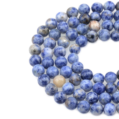 LPBeads 100PCS 8mm Natural Blue Spot Jasper Gemstone Round Loose Beads for Jewelry Making with Crystal Stretch Cord