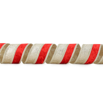 DINDOSAL Red Velvet Wired Ribbon 2.5 Inch x 10 Yards, Champagne Glitter Two Tone Christmas Ribbon for Tree, Wreaths, Bows, Garlands, Gift Wrapping, Holiday Decor