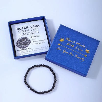Bymitel 4mm Black Lava - Handmade Reiki Gemstone Stretch Bracelet, Natural Beauty & Spiritual Essence, Crystal Healing for Unisex Adults