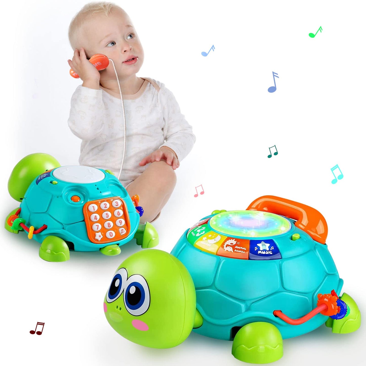 Ussybaby Baby Crawling Toys 6 to 12 Months, Infant Turtle Musical Toys with Phone Hand Drum，Baby 7 8 9 10 11 Months 1-2 Year Old Boy Girl Gift Green