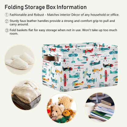 Storage Basket Cube Cartoon Airplane Helicopter Large Collapsible Toys Storage Box Bin Laundry Organizer for Closet Shelf Nursery Kids Bedroom,15x11x9.5 in,1 Pack