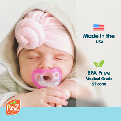 RaZbaby JollyPop Pacifier, Holder w/Detachable Baby Pacifier, Stuffed Animal RaZbuddy, All Ages 0M+, 100% Medical Grade USA Made Silicone, Machine Washable, Textured & Easy to Hold – Pig