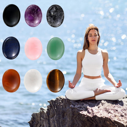 GolbalJew Rose Quartz Thumb Worry Stone for Anxiety Healing Crystals Sets, Hand Carved Crystals and Healing Stones, Meditation Crystal Reiki Natural Relax Palm Stone for Anxiety Therapy Relief