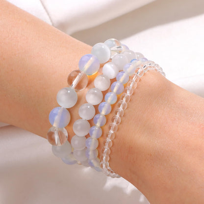 Vinswet 4pcs Natural Stone Beaded Bracelets for Women Men,Healing Crystal Gemstones Stretch Bracelet,4mm 6mm 8mm 10mm Opal Clear crystal Opal Anxiety Stress Relief Bracelet Jewelry Gifts