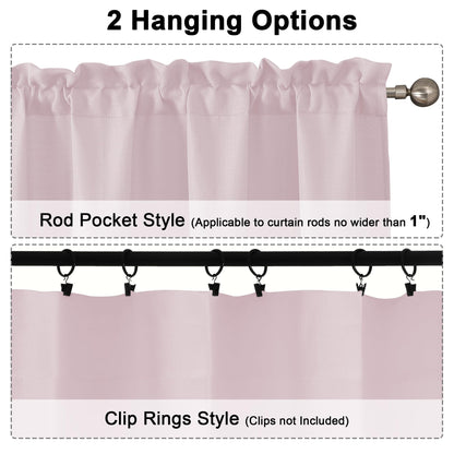 Chyhomenyc Bennet Blush Pink Valance for Windows, Faux Linen Slub Textured Semi Sheer Small Window Kitchen Valance Curtain, Rod Pocket Cafe Valance for Bathroom Laundry Basement, 30Wx14L inch, 2 Piece