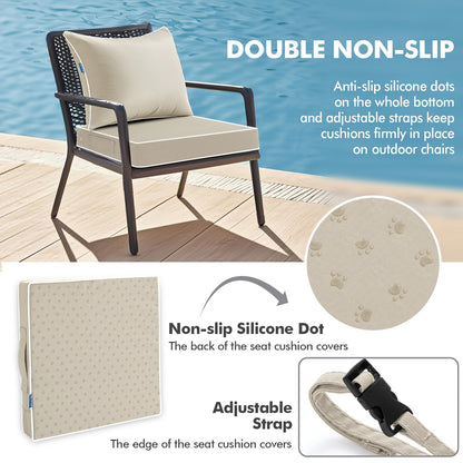 MIULEE Beige Outdoor Seat Cushion 24x24 Inch Waterproof & 3 Year Fade Resistant Deep Seat and Back Cushion for Patio Furniture Chair Sofa Couch with Handle and Adjustable Straps